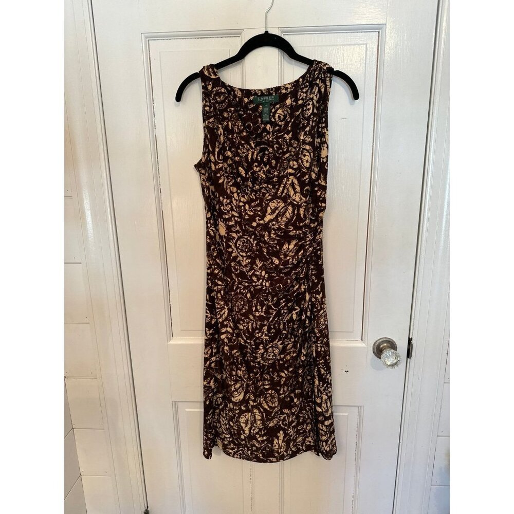 Lauren Ralph Lauren Brown Floral Sleeveless Wrap Dress size 4 EUC